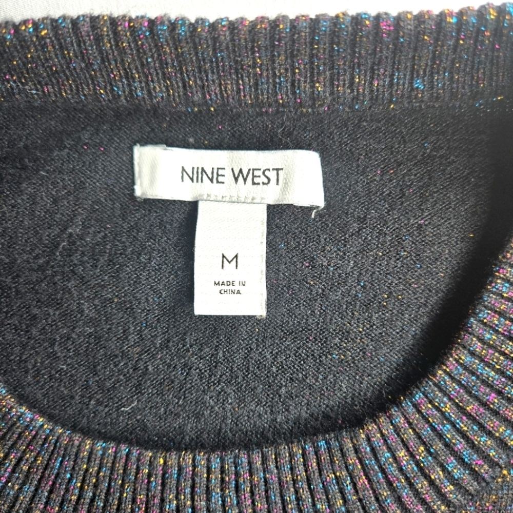 Nine West Womens Glittered Crewneck Sweater Size MED Black Multicolor Metallic - Picture 4 of 7